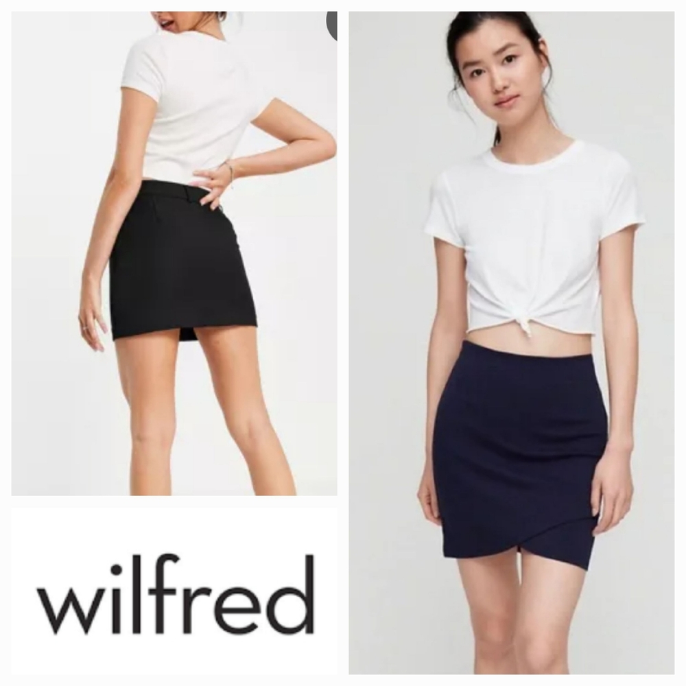 WILFRED Faux Wrap Ponte Mini Skirt Black Size 8 ARITZIA